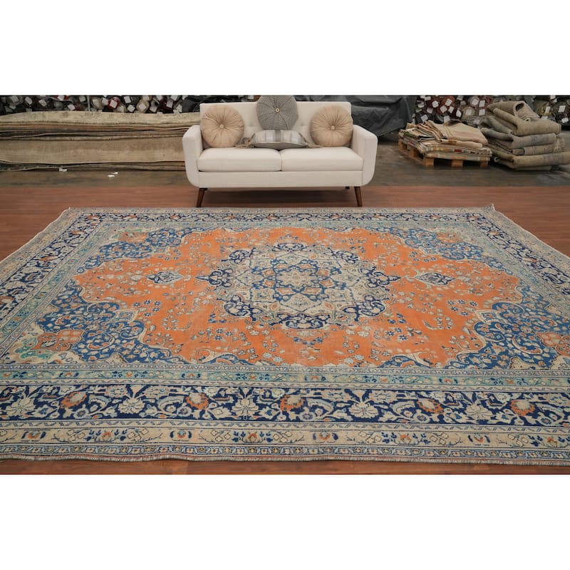 Hand Knotted Oriental 100% Wool Carpet Traditional Floral Oranges & Rust Mashad Area Rug - 12' 5'' X 9' 7''
