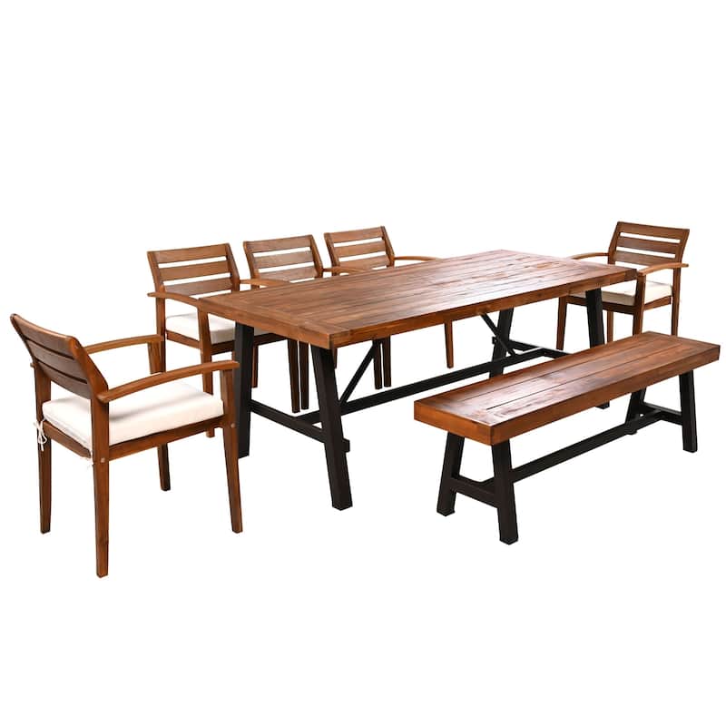 7-Piece Outdoor Wood Dining Set with Removable Cushions