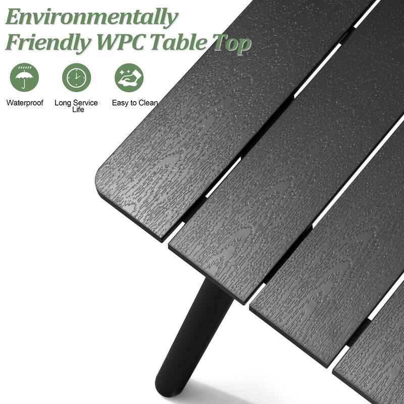 Outdoor Rectangle Aluminum Dining Table with Umbrella Hole with Durable Adjustable Reclining Folding Chair