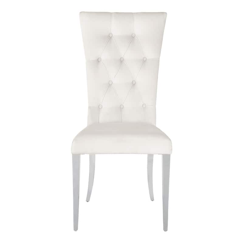 Kery 20 Inch Set of 2 Side Chairs, White Velvet, Tall Flared Tufted Back