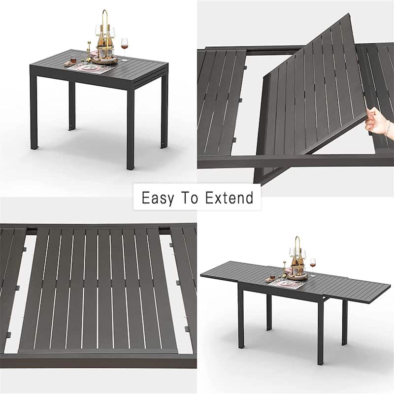 90in. Patio Dining Expandable Table, Metal Aluminum Outdoor Table for
