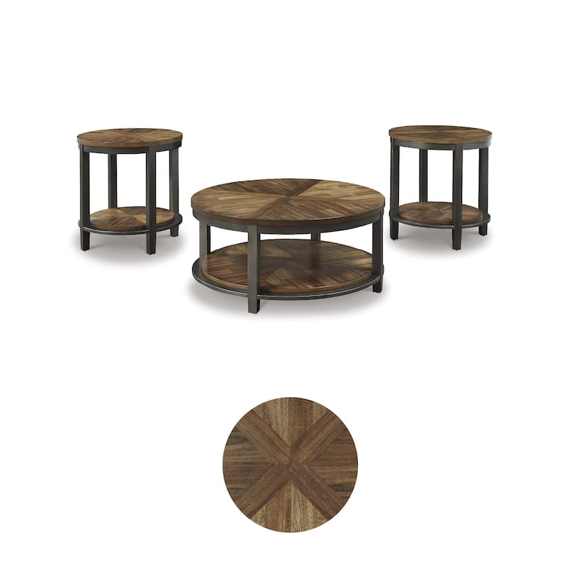 Roybeck Table (Set of 3) - Light Brown/Bronze - 38" W x 38" D x 18" H