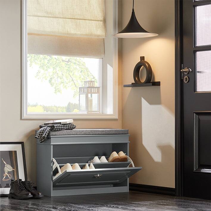 SoBuy FSR82-L-W, Hallway Shoe Bench Storage Cabinet With Flip-Drawer