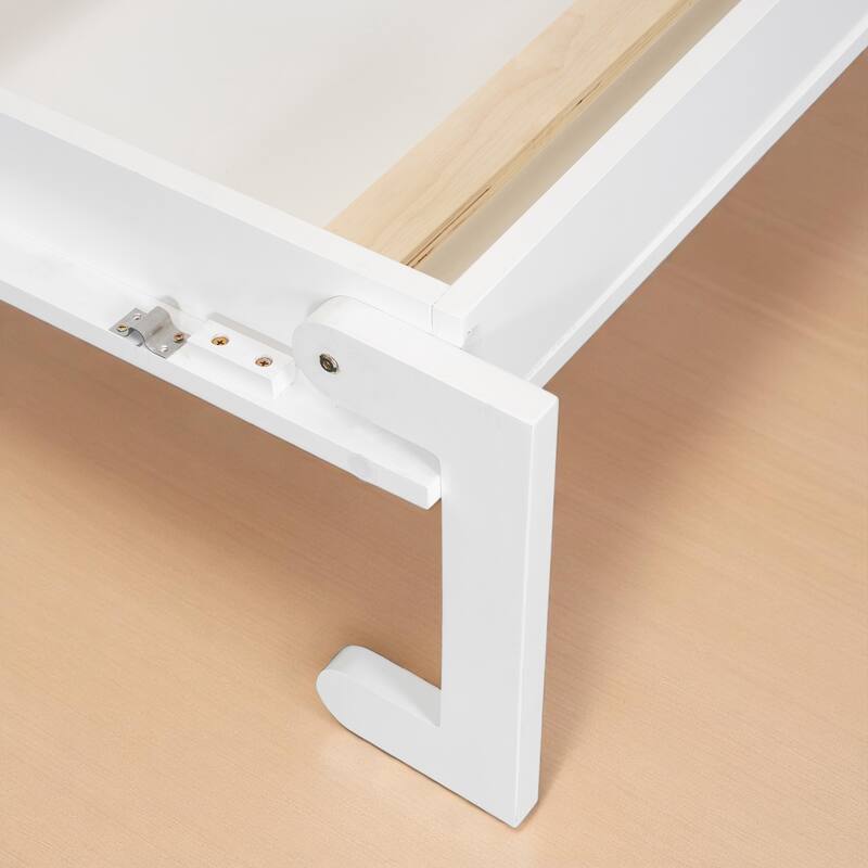 Full/Queen Murphy Wall Bed with Wardrobes, Drawers & Desk, Foldable White Bed with Storage and LED Light