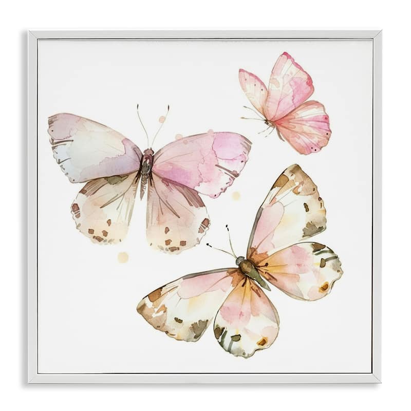 Stupell Soft Watercolor Butterfly Trio Framed Giclee Art Design By LSR Creative Studio - 17 x 17 - White