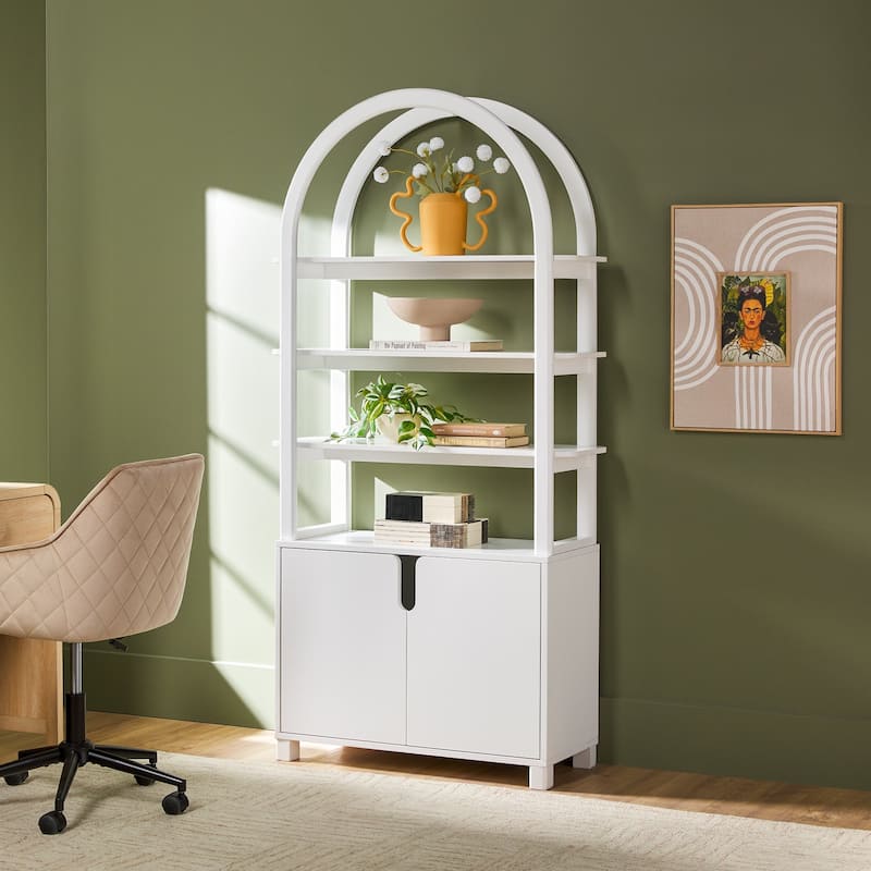 Walker Edison Modern Wood Arched Cabinet Bookcase with Storage
