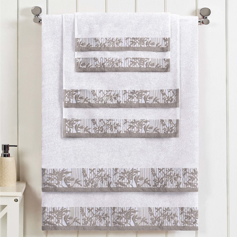 Superior Wisteria Cotton Floral Jacquard 6 Piece Bathroom Towel Set - 6-Piece - White