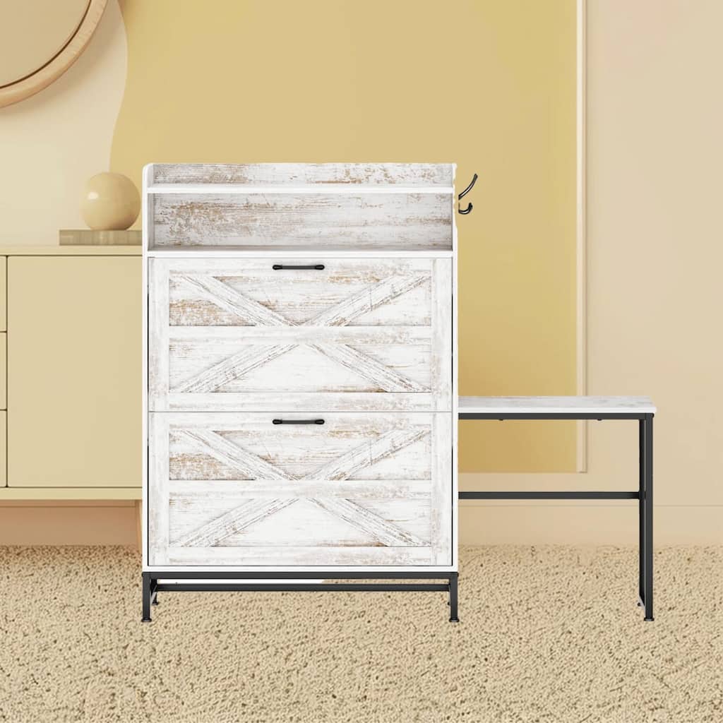 Rustic Shoe Rack Storage Cabinet Organizer with Large Capacity, Flip Drawers and Anti-Tipping Design, for Balcony, Hallway