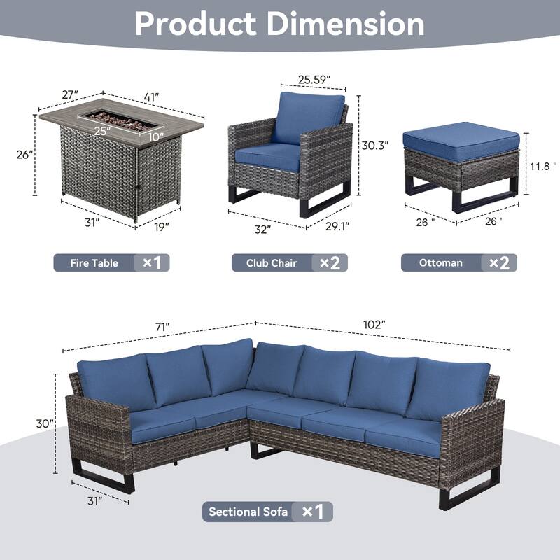 Gymojoy L-Shaped Outdoor Corner Sectional Sofa 6-seats Couch Conversation Set