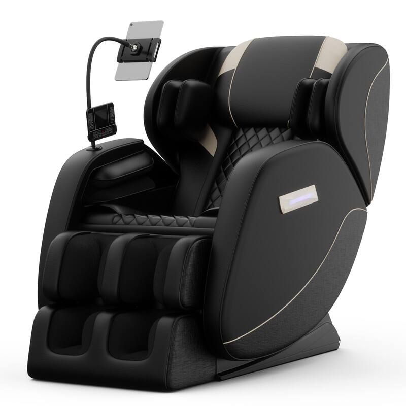 Luxury Zero Gravity Full-Body Massage Chair with Heating, Bluetooth Audio, and Foot Rollers - Home Relaxation Recliner - 1 Black