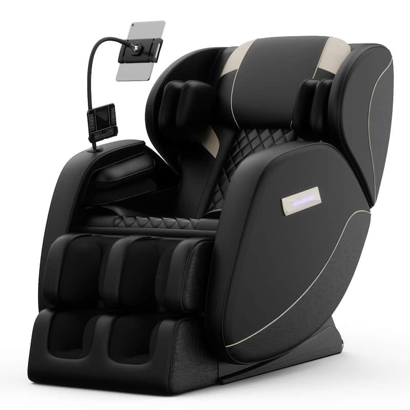 PU Leather Zero Gravity Full-Body Massage Chair with Foot Roller, Lumbar Heat, and Bluetooth Speakers