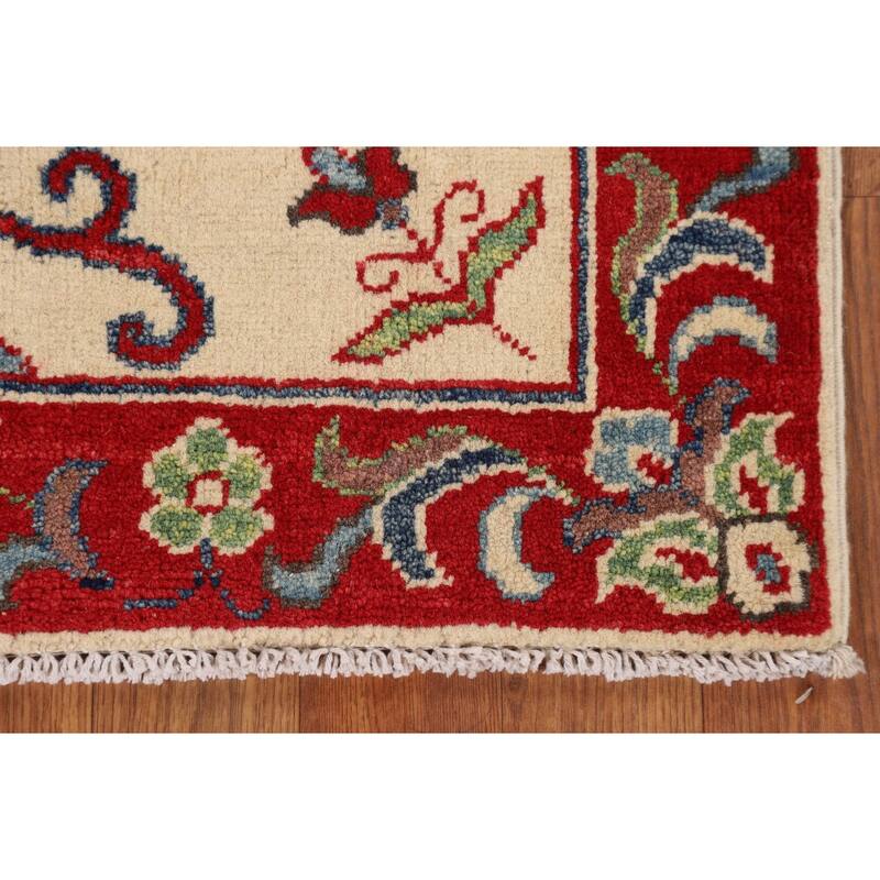 Kazak Accent Rug Hand-Knotted Floral Wool Carpet - 2'8" x 3'9"