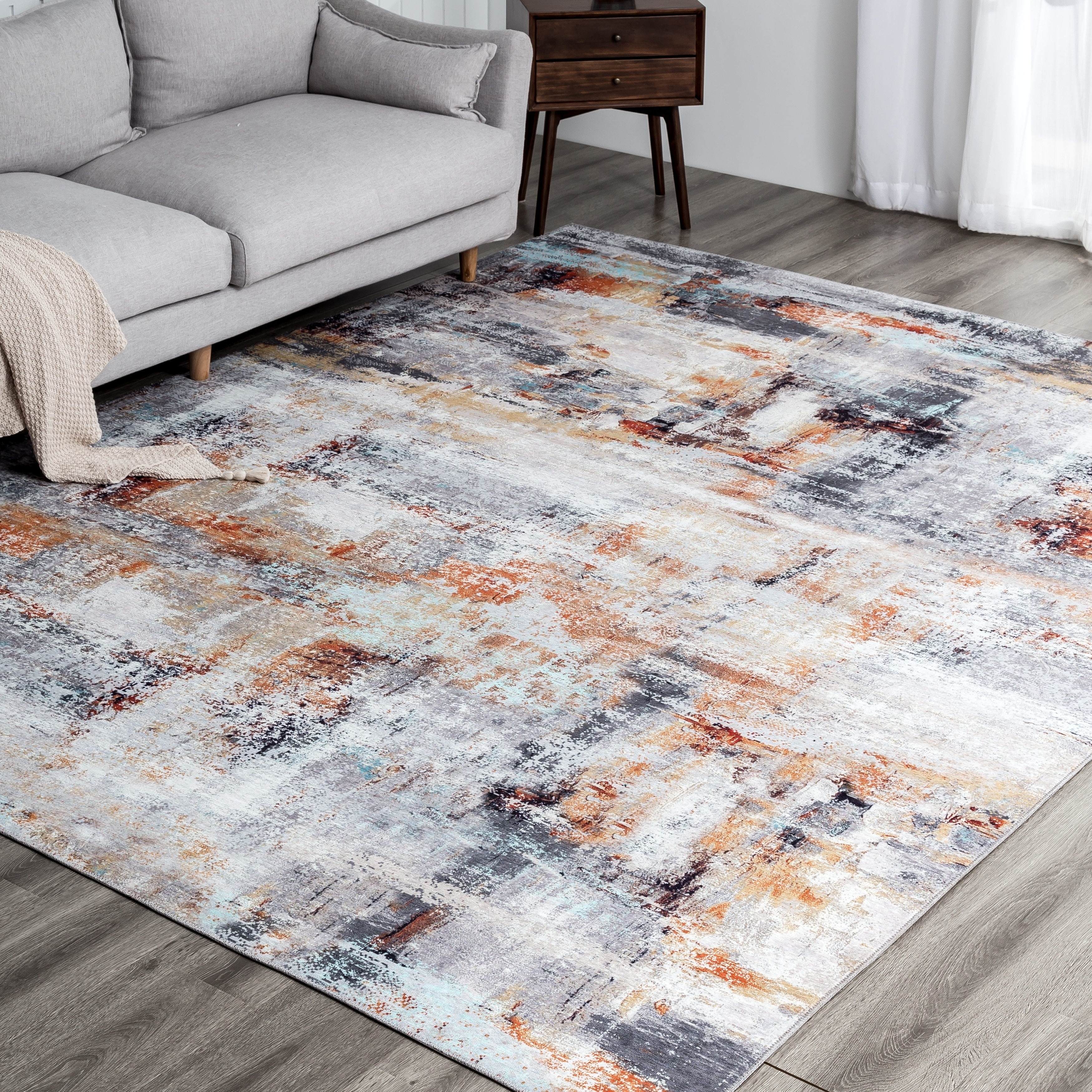 KALATY Abstract Grey/Rust/Gold Area Rug