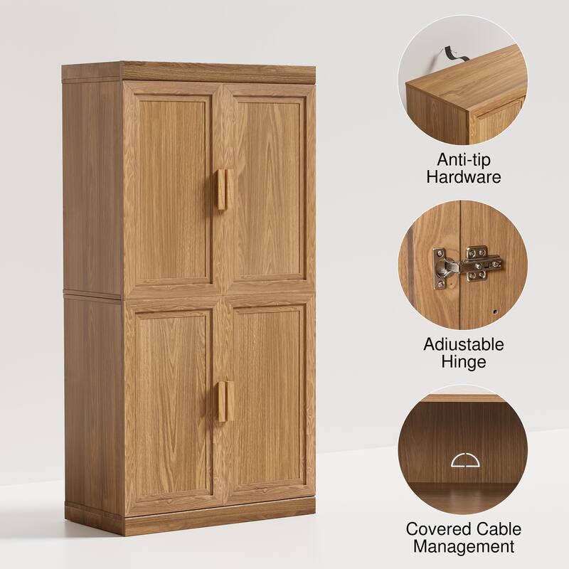 Wooden Accent Cabinet Storage Modern Sideboard Buffet Cabinet with Adjustable Shelf for Living Room Dining Room Entryway