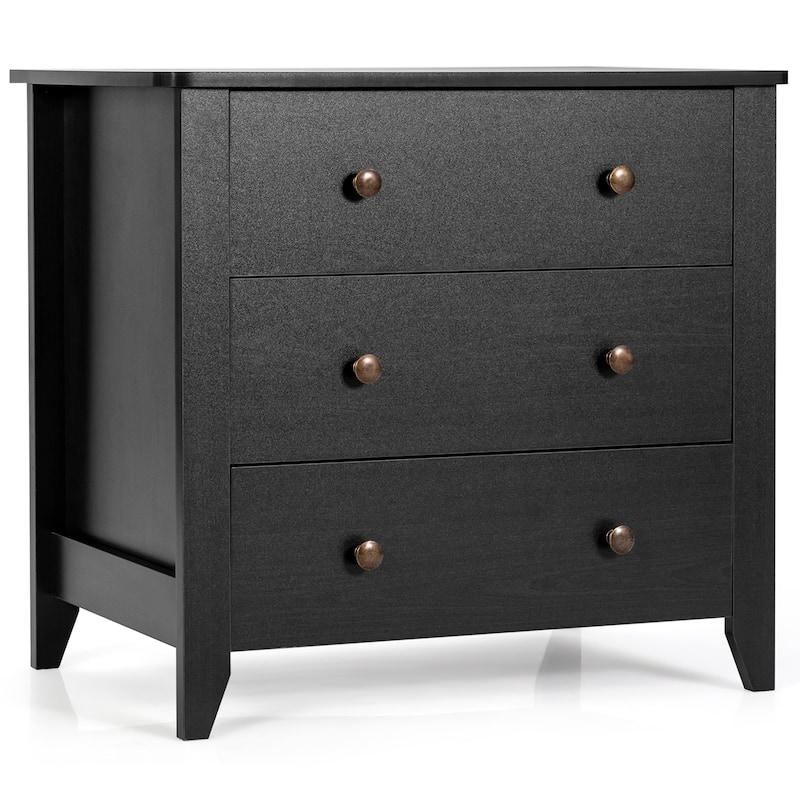 Gymax 3 Drawer Dresser Chest of Drawers Bedside Table for Living Room - Black