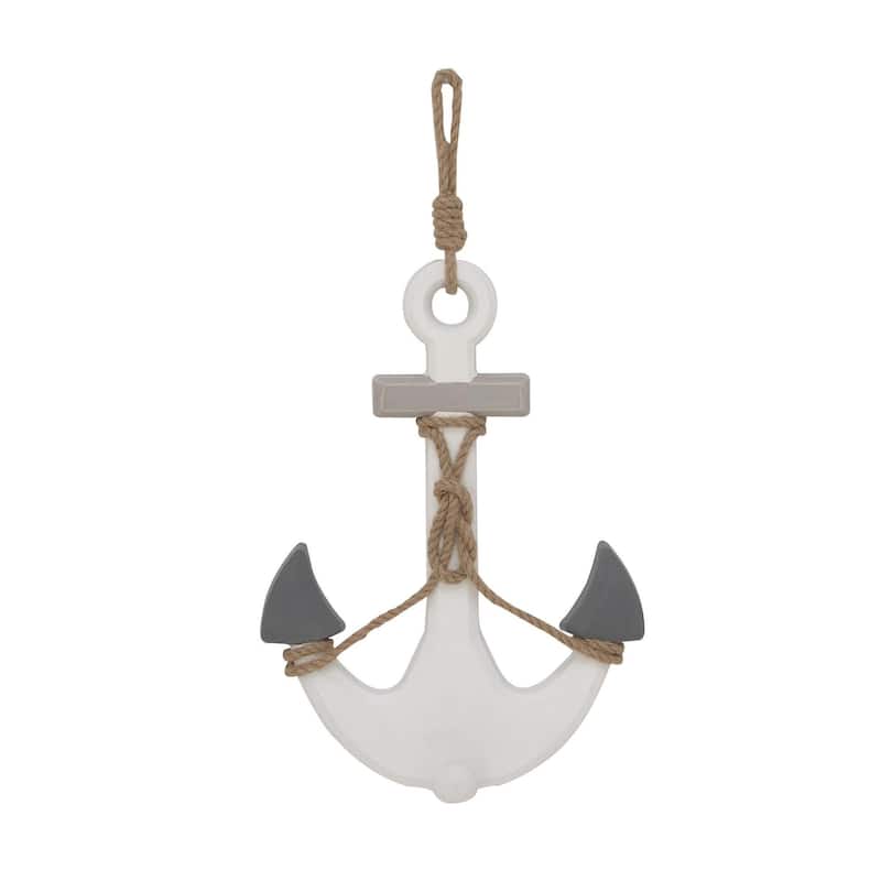 Wooden Anchor Home Wall Decor with Hanging Rope - White - Roche River Decor - White
