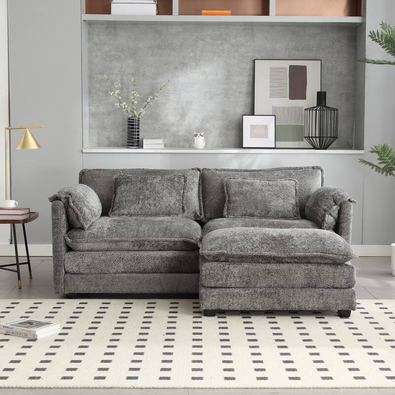 Chenille Fabric Double Sofa with High-Density Sponge Filling, Removable Armrests, and Side Storage Bags