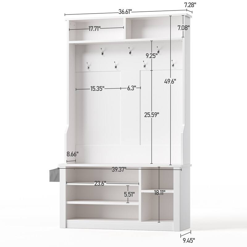 39.37'' W Hall Tree, 3 in 1 Entryway Bench with Coat Rack and Shoe Storage