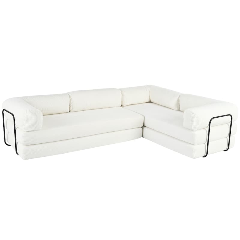 115" Polyester L-Shaped Modular Sofa Bed with Corduroy Upholstery and 4-Seat Configuration