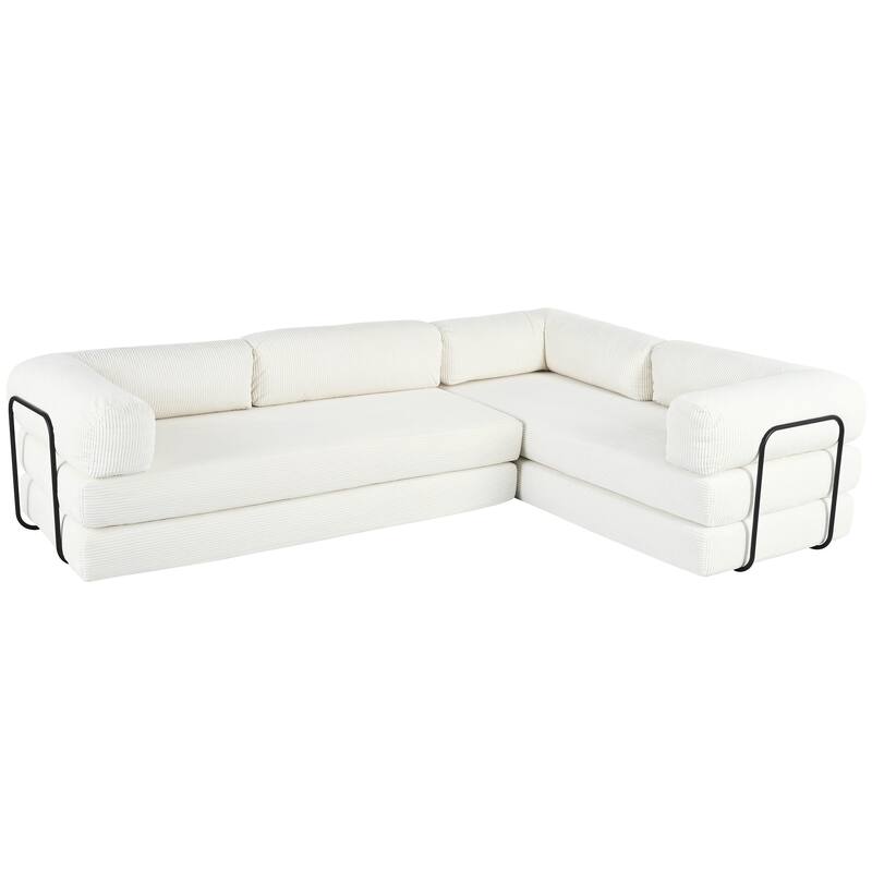 L-Shaped Modular Sectional Sofa with Chaise, Corduroy Convertible Sleeper Sofa Bed, High-Resilience Foam Compressed Sofa