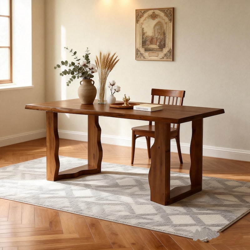 Farmhouse 63-Inch Solid Wood Dining Table - Walnut