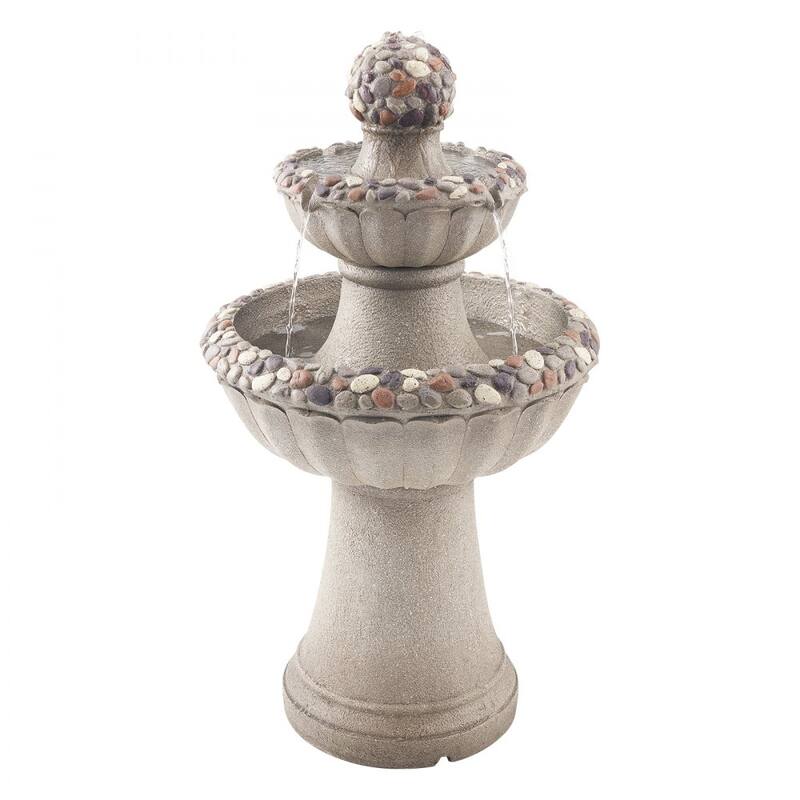 Rock Grey Resin Garden Water Fountain with Splash-Proof Design for Yard Decor - 18.90 x 18.90 x 36.50 in