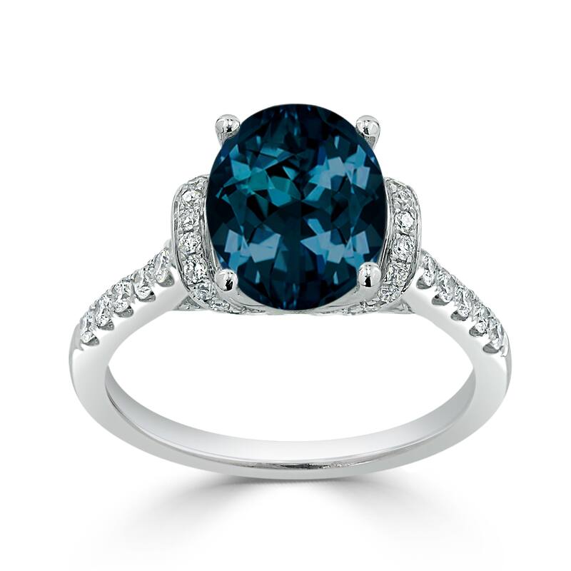 Auriya Modern 2 3/8ct Oval London-blue Topaz and Diamond Engagement Ring 3/8cttw 14k Gold