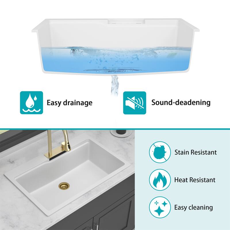 33" Single Bowl Drop In Waterfall Kitchen Sink with Pull-Out Faucet