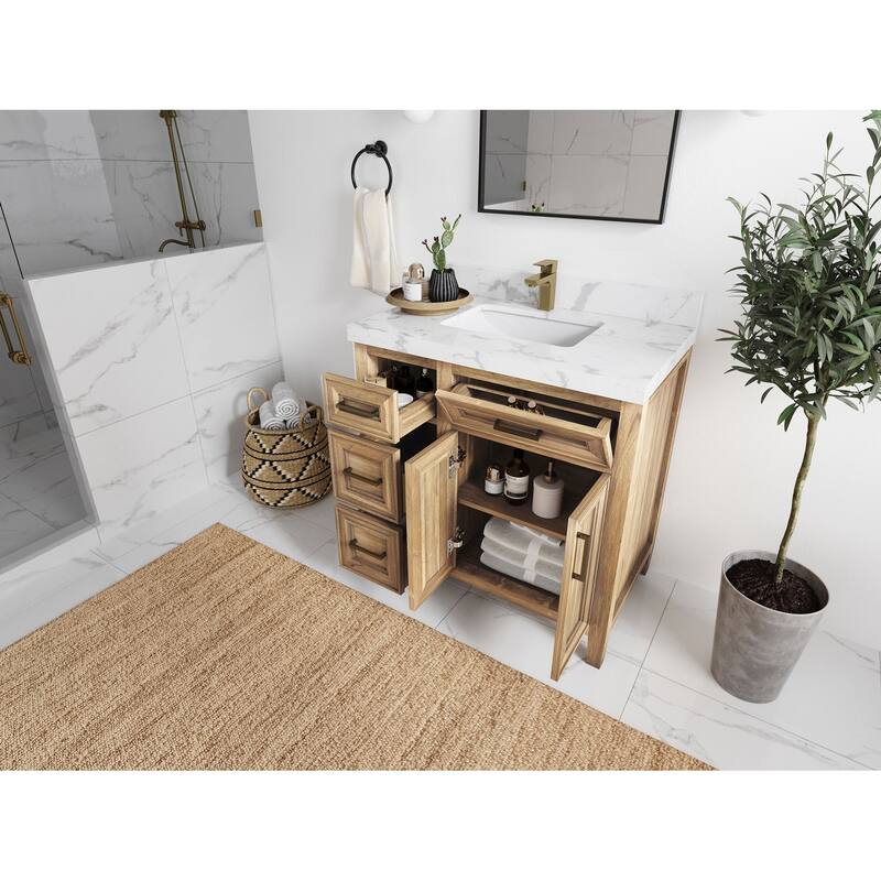 Willow Collections 36 in. W x 22 in. D Santa Monica Teak Bathroom Vanity Center with Countertop