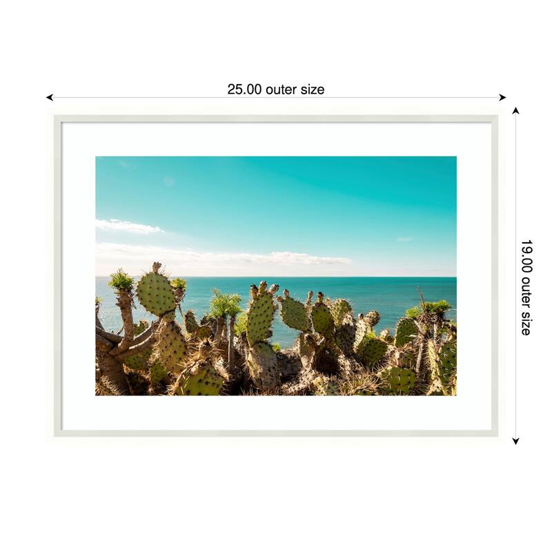 Cactuses Admiring the Ocean by Elena Chukhlebova Wood Framed Wall Art Print - Lucie White - 25 x 19 in