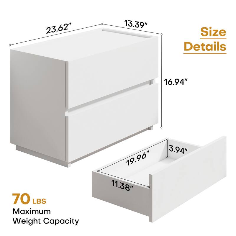 23.62"W Wood 2-Drawer Nightstand