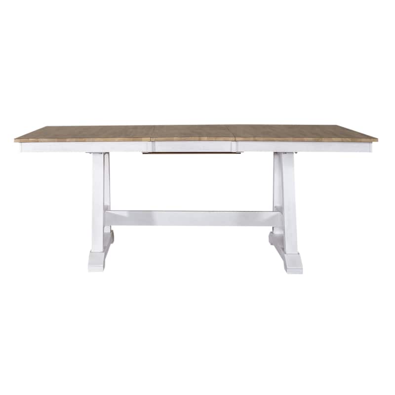 Lindsey Farm Weathered White & Sandstone 7 Piece Trestle Table Set