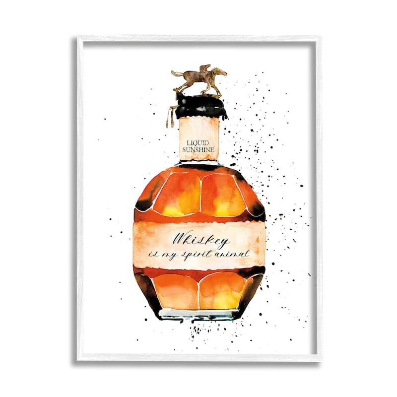 Stupell Whiskey is My Spirit Animal Quote Liquor Bottle Framed Giclee Texturized Art by Mercedes Lopez Charro