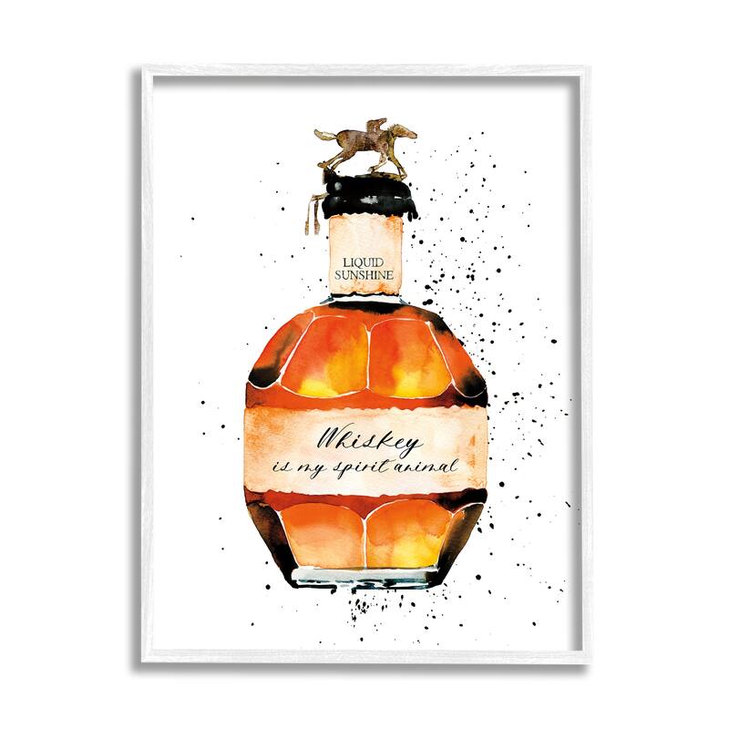 Stupell Whiskey is My Spirit Animal Quote Liquor Bottle Framed Giclee Texturized Art by Mercedes Lopez Charro - 24 x 30 - White