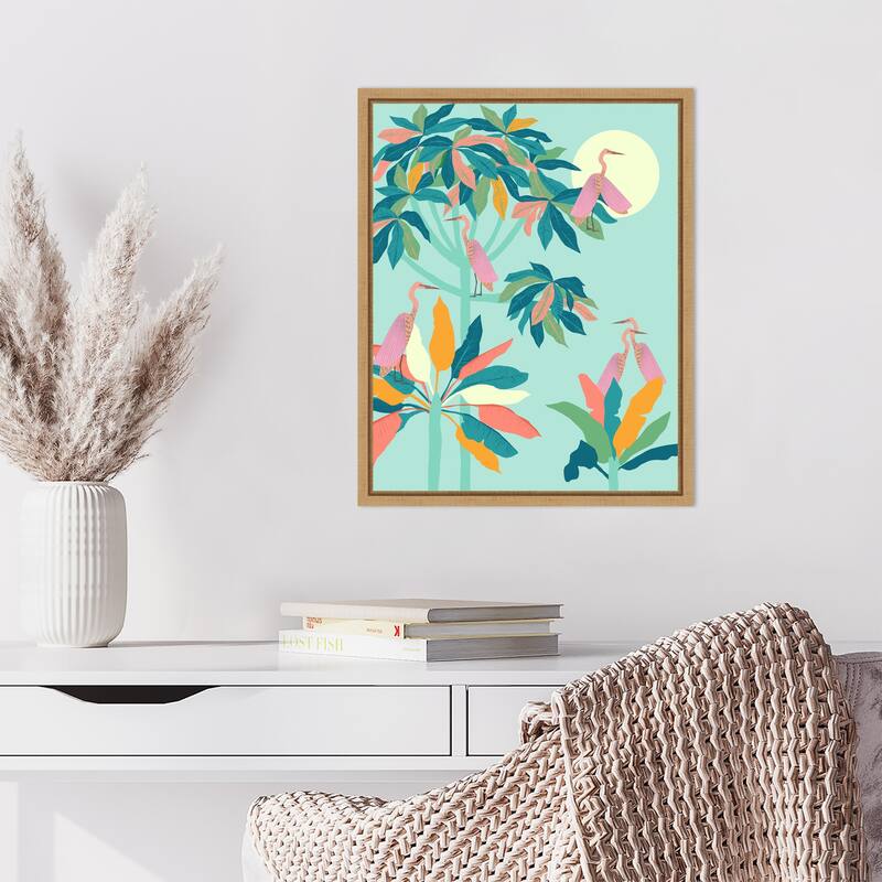 Drawn To the Moon Herons by Uma Gokhale Framed Canvas Wall Art