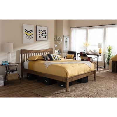 King Size Platform Bed Wood Slat Headboard Modern Design Bedroom Furniture