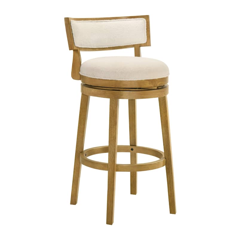 Noely Modern Farmhouse Swivel Wood Counter Height Kitchen Bar Stool with White Boucle Fabric Upholstered Seat
