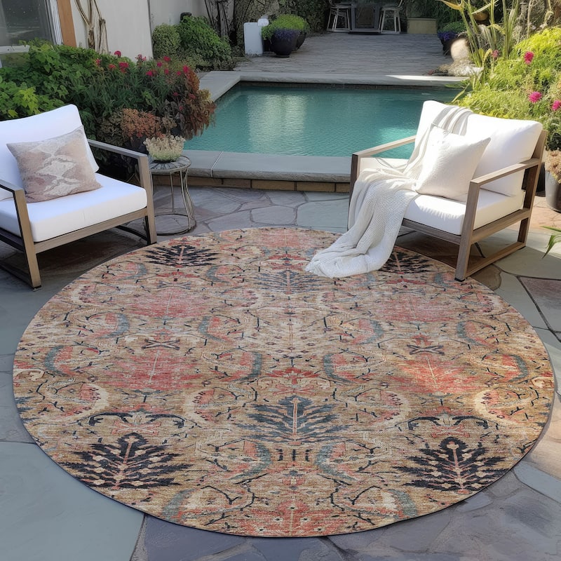 Machine Washable Indoor/ Outdoor Boho Traditional Chantille Rug