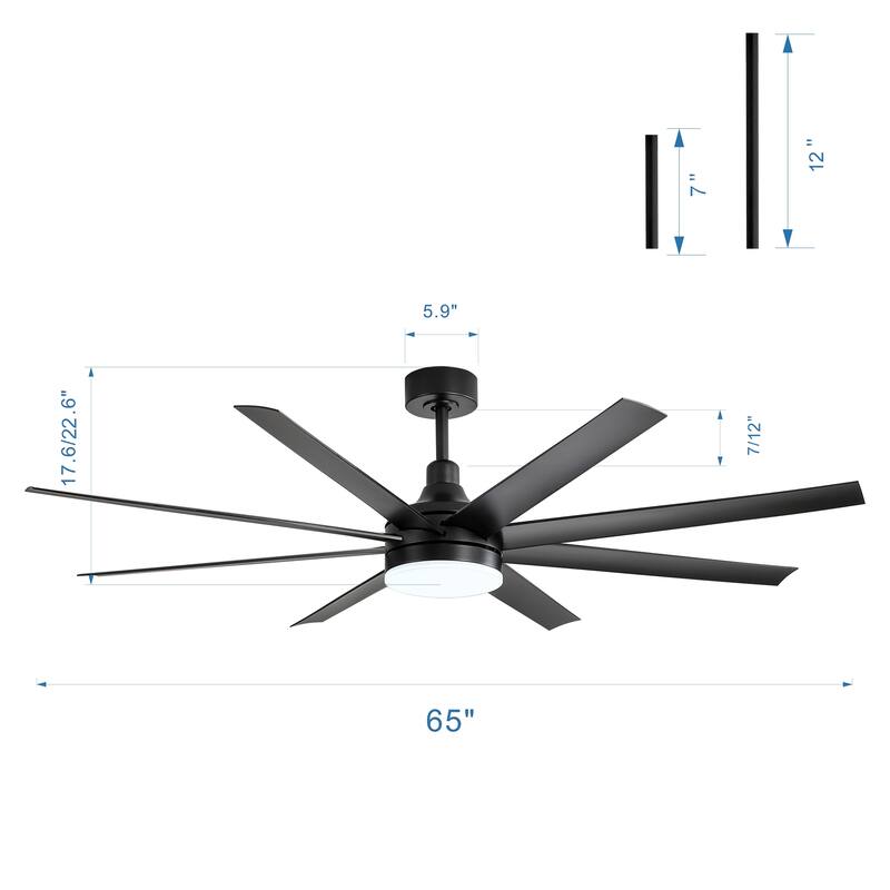 65 Inch LED Black and White Ceiling Fan with Light Remote- 8 Blade
