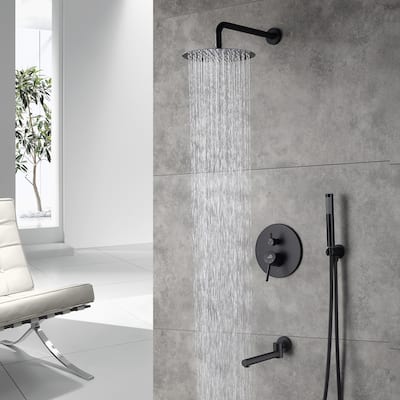 1-Spray Pattern 10-inch Round Wall Mount Shower System with Tub Faucet
