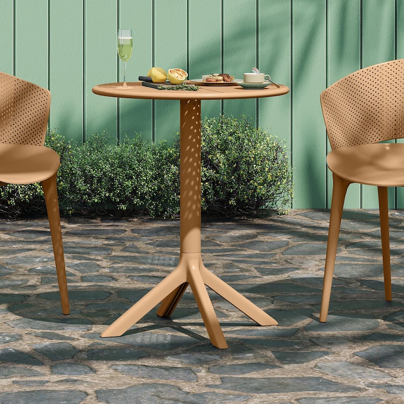 Christopher Knight Home - Cedric Modern Outdoor Plastic Bistro Table - Brown Yellow
