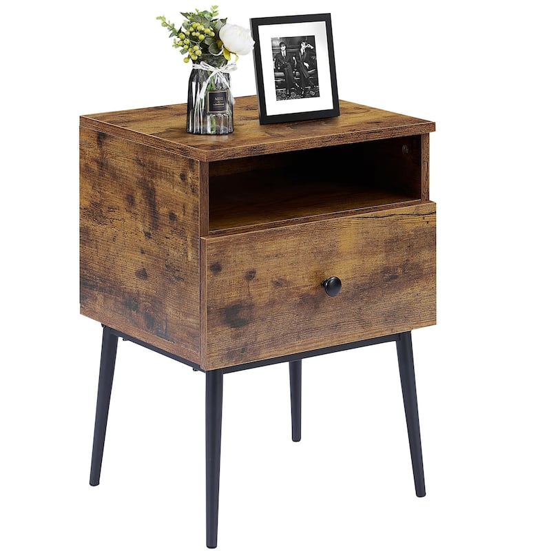 VECELO Modern 1-Drawer Wood Nightstand Set of 2