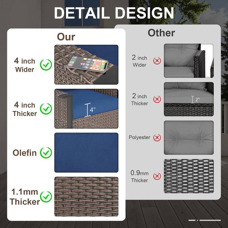 Pocassy Outdoor Wicker 4-Piece Sofa Swivel Chair with Ottoman