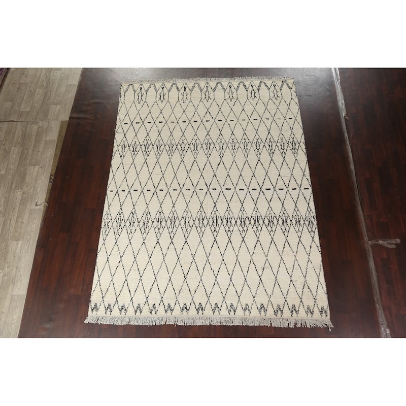 Trellis Moroccan Oriental Wool Area Rug Hand-knotted Home Decor Carpet - 8'0" x 10'5"