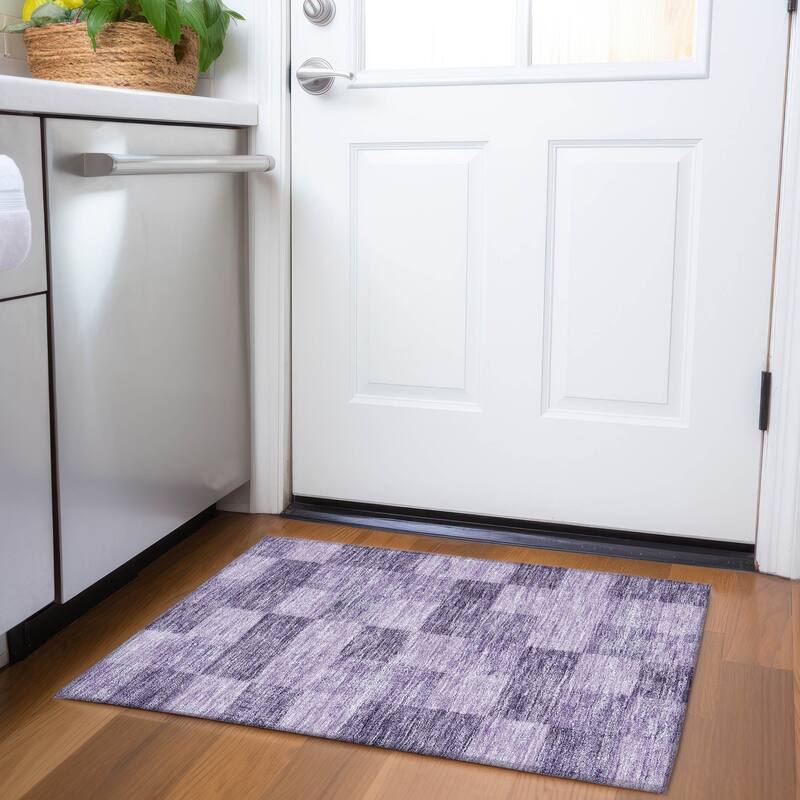 Machine Washable Indoor/ Outdoor Checker Chantille Rug - Purple - 1'8" x 2'6"