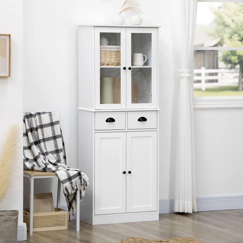 Freestanding Kitchen Pantry Cabinet Dining Cabinet with Glass Doors & Drawers, Display Cabinet Base Cabinet Buffet Cabinet - White