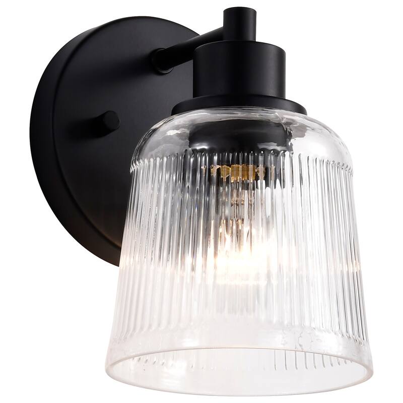 Grayson 1 Light Vanity Matte Black Finish Clear Ribbed Glass - Matte Black