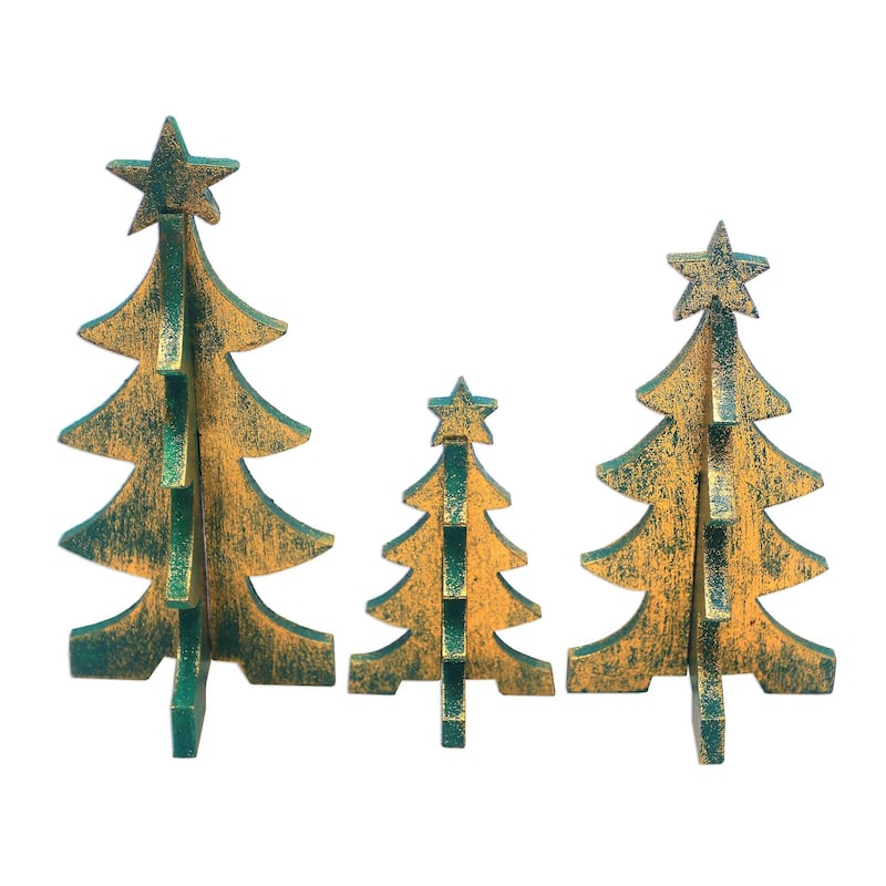 Novica Handmade Three Christmas Trees Wood Tabletop Decor (Set Of 3)
