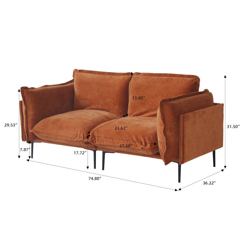 Living Room Furniture Loveseat for Small Space, Velvet Sectional Sofa Deep Seat Upholstered Cloud Modular Couch - Loveaseat
