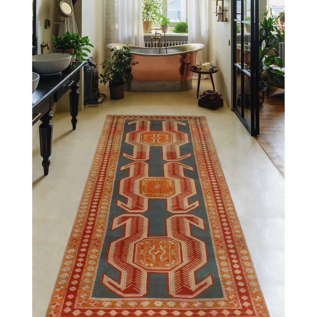 Fine Vintage Distressed Delton Charcoal/Red Runner - 3'10" x 10'0"